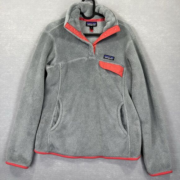 Patagonia Women's Re-Tool Medium Snap-T Pullover Gray & Coral Polartec Thermal - Picture 2 of 14